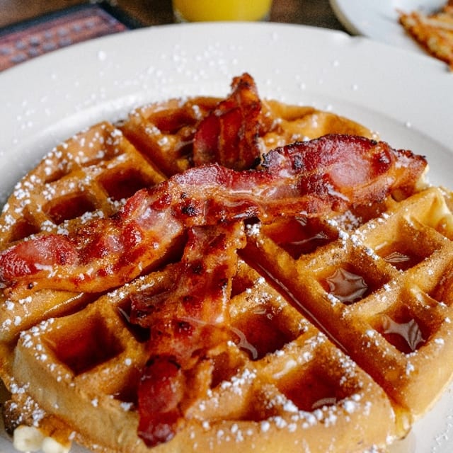 Waffle with Ham, Bacon or Sausage.