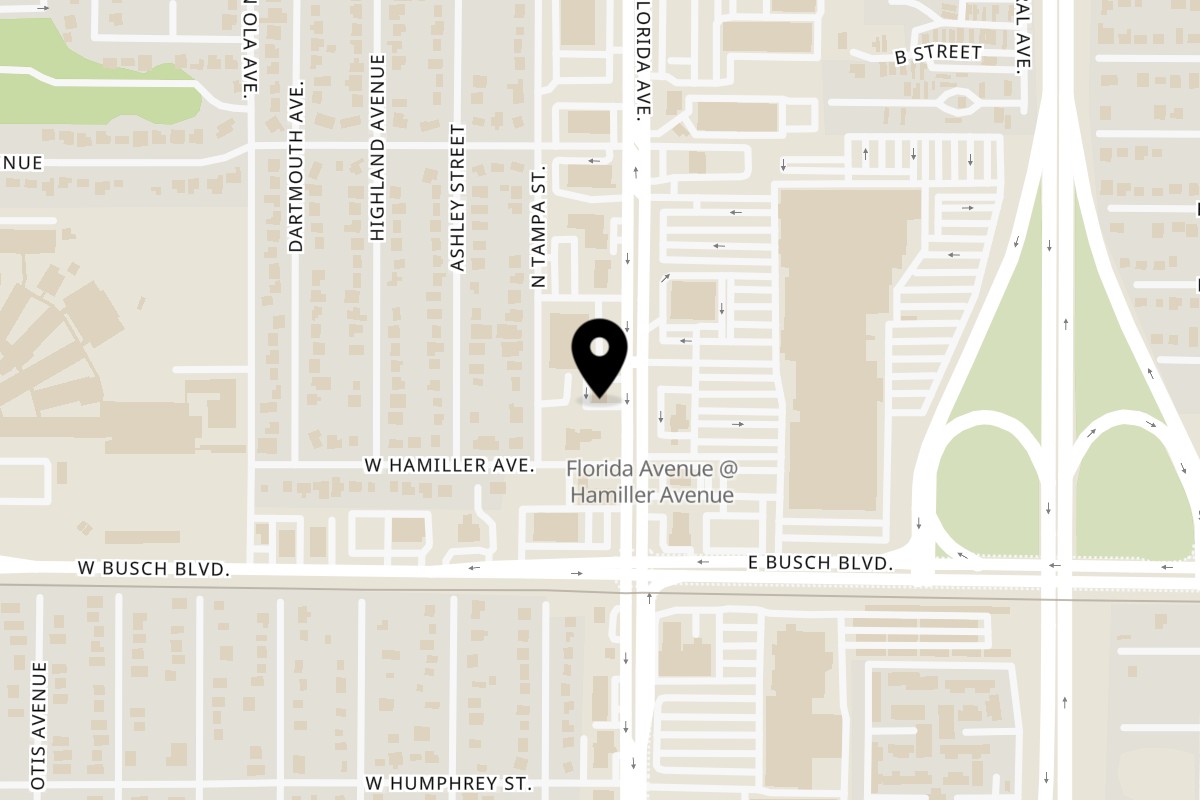 Map showing the location of Mamas Kitchen on 9312 North Florida Ave in Tampa